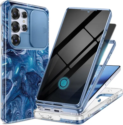 Vista 22 de GVIEWIN para Samsung Galaxy S23 Ultra Funda con cubierta deslizante para cámara, [Protector de pantalla incorporado] [2 Marcos frontales] Funda