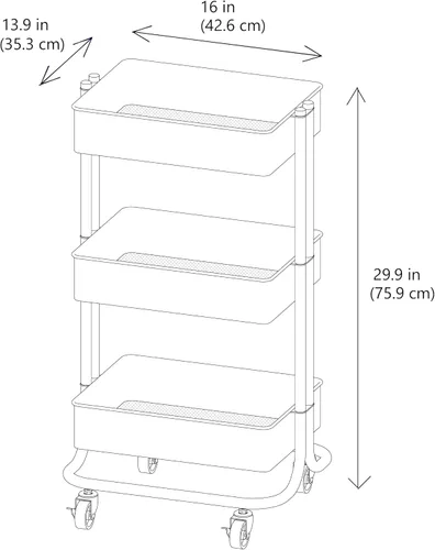 Vista 5 de Simply Tidy Lexington Carrito con ruedas de 3 niveles, organizador móvil de almacenamiento de metal con ruedas de bloqueo para manualidades, oficina