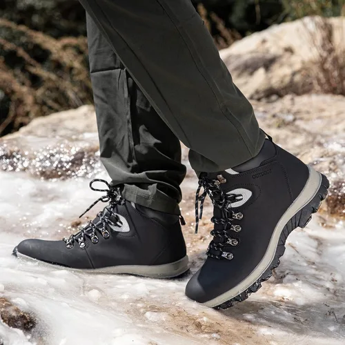 Vista 5 de Botas de senderismo para hombre, antideslizantes, resistentes al agua, ligeras, para mochileros, senderismo, senderismo, trabajo, color negro, Negro