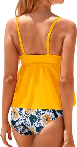 Vista 2 de Daci Women High Waisted Two Piece Tankini Peplum Swimsuits with Shorts Tummy Control Flowy Bathing Suits