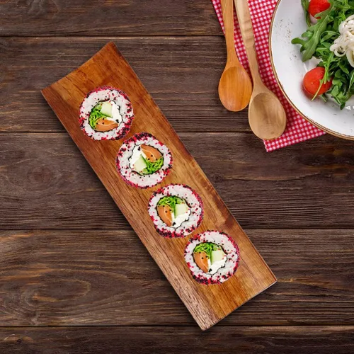 Vista 5 de BESTonZON Plato de sushi japonés de madera: 2 piezas de sashimi de bambú para servir Geta, placa de sushi, plato de postre de frutas, bandeja