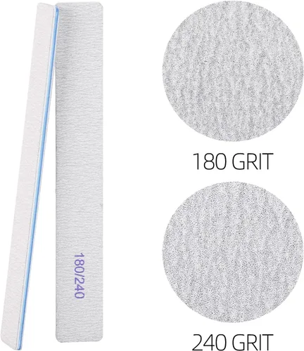 Vista 3 de 25 limas de uñas rectangulares de grano 180/240 para uñas naturales, limas de uñas de doble cara para uñas