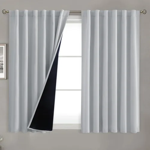 Vista 50 de BGment Cortinas 100% opacas beige de 63 pulgadas de largo con forro aislante térmico, bolsillo para varilla y lengüeta trasera de doble capa