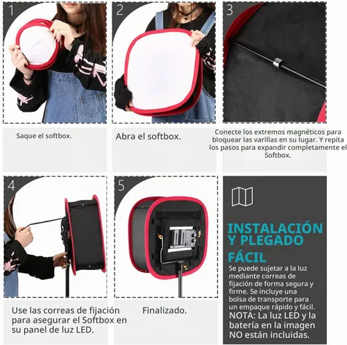 Vista 5 de Neewer Caja de luz Softbox plegable con clip de correa, rejilla y bolsa de transporte Compatible con paneles de luz LED Neewer 480/660/530, apertura