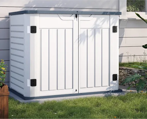 Vista 12 de UDPATIO Caja de almacenamiento para exteriores de 120 galones, con cerradura, de resina impermeable, contenedor de almacenamiento para interiores