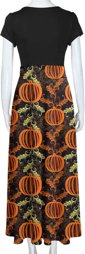 Vista 5 de Vestido largo con estampado de Halloween para mujer, manga corta, talla grande, holgado, para fiesta en la playa, cuello redondo, casual, vestido