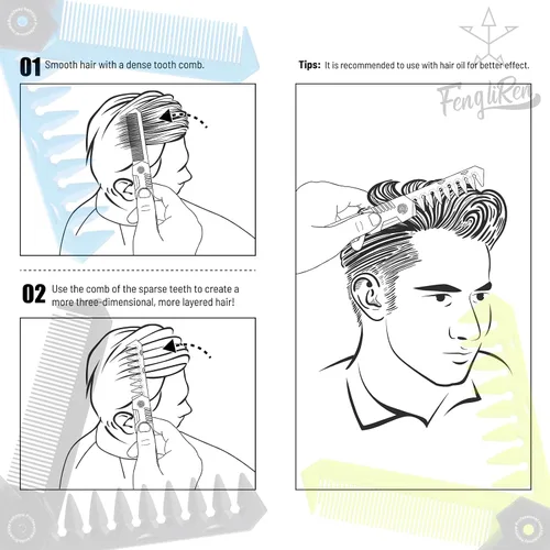 Vista 4 de Bolsillo portátil de viaje plegable 2 en 1 peine de plástico para peinar el cabello negro Dense Tooth Wide Tooth Braiding Sparse Hair Texture