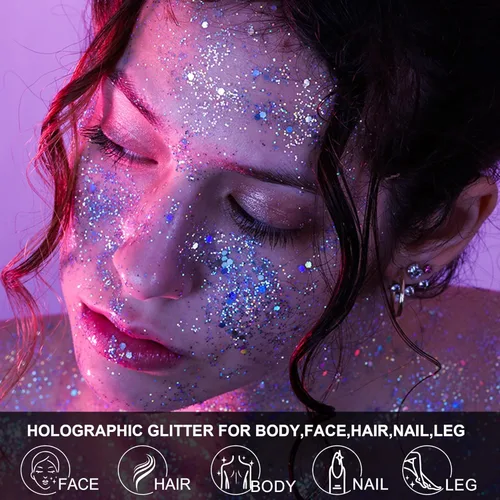 Vista 3 de Gel de purpurina para brillar en la oscuridad para el cuerpo y la cara para mujeres, 6 colores de gel de purpurina para maquillaje, purpurina gruesa