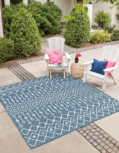Vista 66 de Unique Loom Outdoor Trellis Collection - Alfombra de área con diseño de enrejado tribal (2 pies 2 pulgadas x 3 pies 1 pulgada, ovalada, azul/marfil)