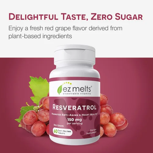 Vista 5 de EZ Melts Suplemento de resveratrol soluble 150 mg, sin azúcar, suministro de 1 mes - 1 paquete