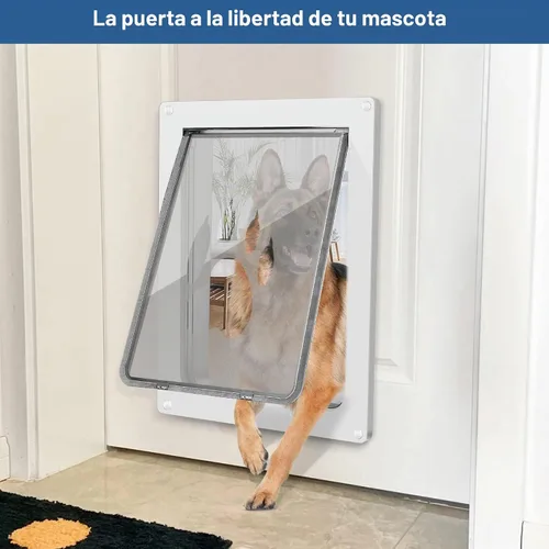 Vista 5 de CEESC - Puerta grande para perro, panel de cierre a presión, hasta 80 libras, duradera, color blanco