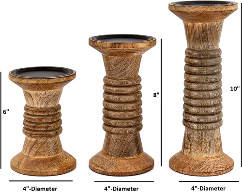Vista 5 de Nirman Juego de 3 portavelas de madera de mango para centros de mesa para bodas, Navidad, fiestas, hogar, spa, reiki, aromaterapia