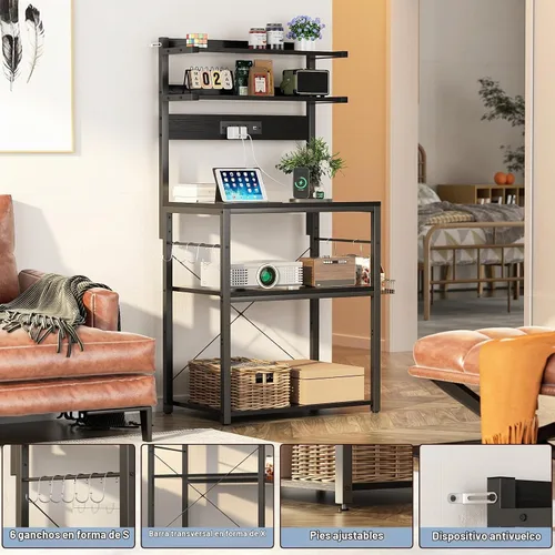 Vista 4 de Aheaplus - Estantería de cocina con toma de corriente, soporte para microondas, estación de café de 5 niveles con luces LED, estante