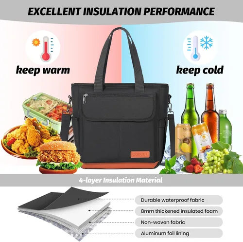 Vista 4 de Lonchera Bolsa de Almuerzo para Mujeres, Bolsa Térmica de Almuerzo a Prueba de Fugas para Mujeres, Bolsas Grandes de Almuerzo Tipo Tote para Adultos