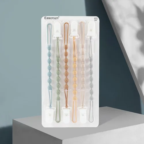Vista 7 de Eascrozn Clip para chupete de bebé, paquete de 6 portachupetes de silicona con diseño de una pieza para bebé niño y niña, clips para chupete suaves