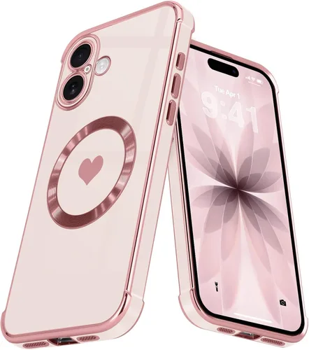 Vista 27 de Funda magnética para iPhone 13, para mujeres y niñas, chapado de lujo, lindo corazón de amor, cubierta trasera suave, protección completa de lente