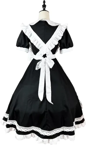 Vista 4 de Disfraz de sirvienta para adultos, talla grande, vestido largo de manga corta, vestido de sirvienta, vestido de cosplay, vestido de moda, lindo