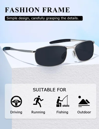 Vista 3 de AEVOGUE anteojos de sol polarizados para hombres, marco metálico rectangular, anteojos retro AE0535.