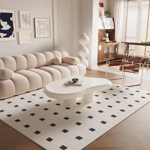 Vista 6 de Guyii Cloud - Mesa de centro moderna blanca para sala de estar, bonita mesa de té irregular para interiores con 3 patas, fácil montaje
