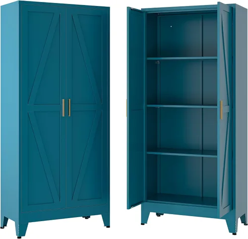 Vista 25 de Gabinetes de almacenamiento de metal de 61" H,Gabinete de garaje,Gabinete de almacenamiento de armario de escoba,Gabinetes de almacenamiento Azul