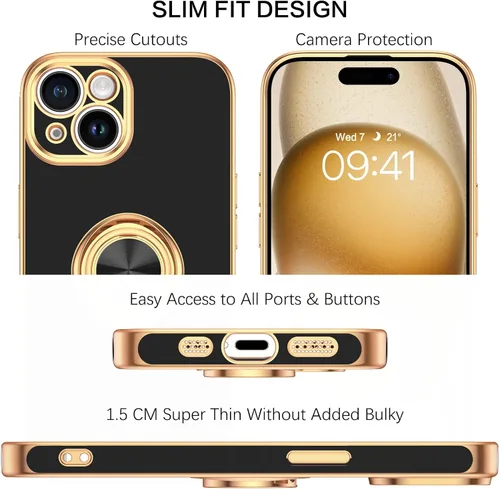 Vista 2 de BENTOBEN Funda compatible con iPhone 15, funda para teléfono iPhone 15, ajuste delgado, soporte de anillo de 360°, soporte magnético para automóvil
