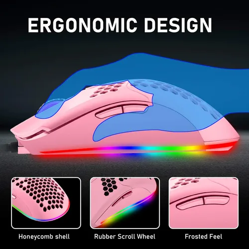 Vista 7 de Combo de teclado y mouse 60% mecánico para juegos, mini 62 teclas tipo C Chroma 20 efectos retroiluminados arcoíris, mouse ligero RGB, almohadilla