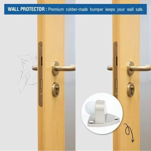 Vista 8 de Tope de puerta de suelo con almohadilla de goma, paquete de 2, tapón de puerta en forma de círculo, pared protectora