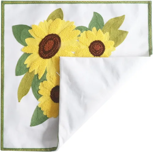 Vista 3 de Fundas de almohada bordadas, 4 girasoles de 18 x 18 pulgadas, diseño floral, 100% algodón, decoración del hogar, flores amarillas, 17.7 x 17.7 in, 1