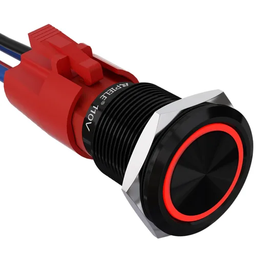 Vista 16 de APIELE 110V-220V 19mm interruptor de botón de cierre 10 Amp SPST LED Impermeable Redondo autobloqueante 1NO (Negro Aluminio, Azul)