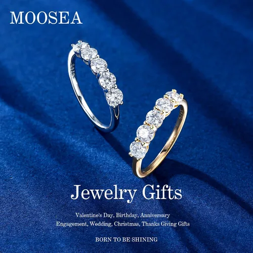 Vista 2 de MOOSEA 5 Stone Moissanite Rings for Women, 3.75MM D Color VVS1 Clarity Lab Created Diamond Anniversary Rings 14K White Gold Vermeil S925 Sterling