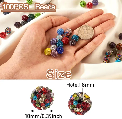 Vista 5 de Beadthoven - 100 cuentas de diamantes de imitación de arcilla de 0.394 pulgadas para la fabricación de joyas, cuentas de bola de disco de cristal