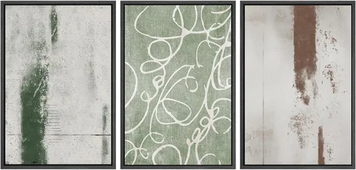 Vista 257 de SIGNWIN Lienzo enmarcado para pared, juego de arte neutro de bosque brumoso, ilustraciones en tono tierra, arte moderno, decorativo, bohemio