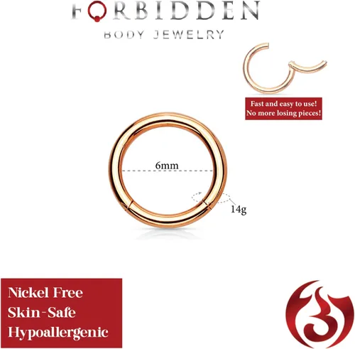Vista 50 de Forbidden Body Jewelry - Piercing para la nariz de acero quirúrgico 316L con bisagra, 14G, 16G, 18G, diámetro de 15/64, 5/16, 25/64, 15/32 pulgadas