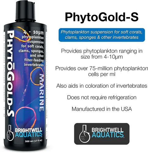 Vista 2 de Brightwell Aquatics PhytoGold-S - Suspensión líquida de fitoplancton para corales blandos, almejas, esponjas y otros invertebrados, 2-L