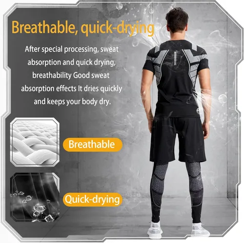 Vista 4 de BOOMCOOL Ropa de entrenamiento para hombre ropa de fitness para gimnasio correr pantalones de compresión para correr camiseta de manga larga Negro