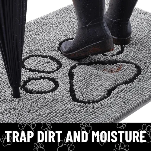 Vista 2 de Smiry Tapete para puerta de perro para patas fangosas, absorbente y Gris y negro
