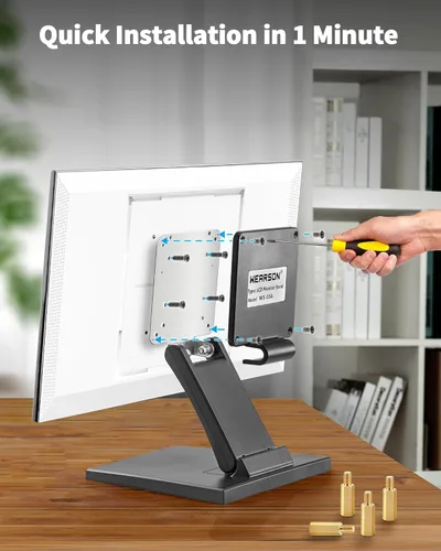 Vista 2 de Soporte plegable ajustable para monitor único, soporte de escritorio VESA de perfil bajo 2.953 x 2.953 in y 3.937 x 3.937 in, se adapta a pantallas