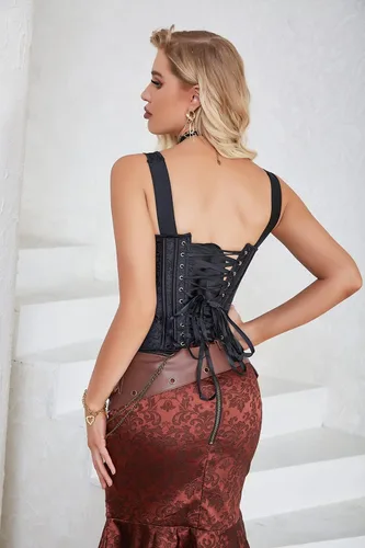 Vista 5 de Corsé gótico de jacquard con tirantes para el hombro para mujer
