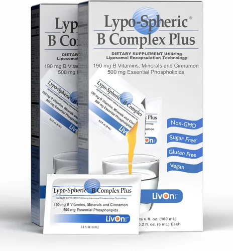 Vista 8 de LivOn Laboratories Lypo-Spheric B Complex Plus - 30 paquetes - 195 mg de vitaminas B, minerales y canela por paquete - Liposoma encapsulado para una