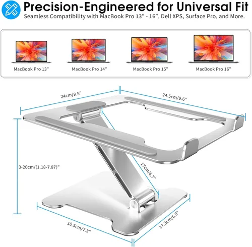 Vista 3 de Soporte ajustable para computadora portátil, elevador portátil de Plateado