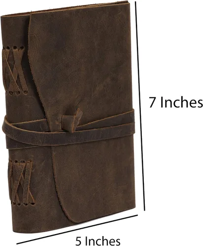 Vista 7 de Diario de viaje de cuero, cuaderno encuadernado vintage hecho a mano para hombres y mujeres, acabado antiguo, cuero de búfalo auténtico, papel