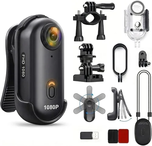 Vista 10 de JETO Mini cámara corporal HD 1080P, cámara portátil, clip giratorio de 360° y clip magnético, gran angular de 150°, 32G, funda impermeable
