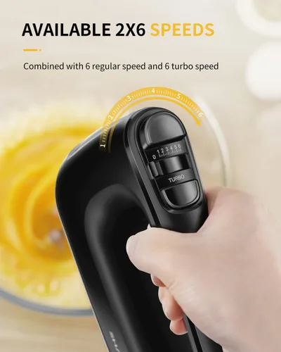 Vista 2 de SHARDOR Batidora de mano eléctrica, 6 velocidades y turbo, mezclador eléctrico de mano, estuche de almacenamiento a presión, 5 accesorios de acero