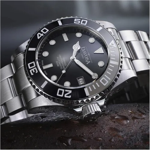 Vista 5 de Davosa Swiss Made - Reloj analógico automático Ternos profesional, correa de muñeca de acero inoxidable, bisel de cerámica premium