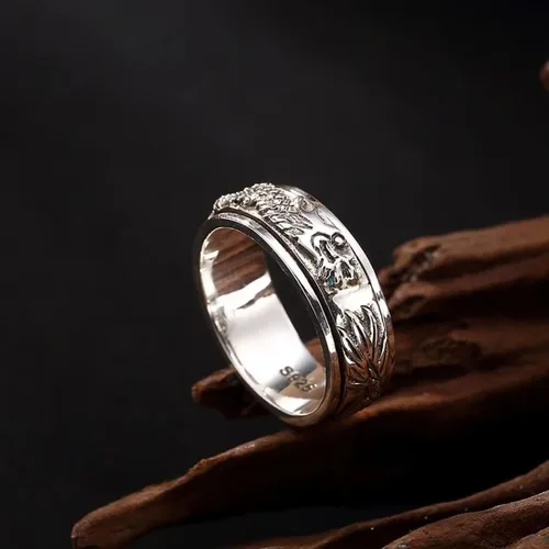 Vista 2 de JUNTEN Anillos de plata de ley 925 con diseño de dragón gótico vintage para hombres y mujeres, anillo antiansiedad y preocupación para aliviar