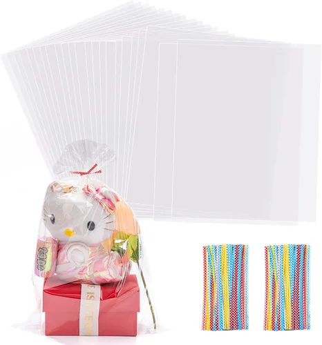 Vista 8 de Brandon-super 200 PZS Bolsas de Celofán Transparente de 4 x 4 pulgadas, Bolsas Transparentes para Dulces con Lazos para Bolsas de Galletas, Bolsa