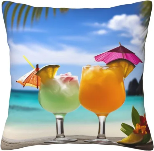 Vista 9 de Funda de almohada cuadrada suave con estampado de bebidas tropicales, para decoración del hogar, sala de estar, cama, sofá automóvil, 20 x 20