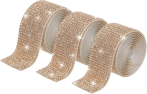 Vista 43 de MECCANIXITY 3 rollos de cinta de diamantes de imitación autoadhesiva de 3 yardas y 0.315 in para proyectos de artes y manualidades, pasteles de Beige