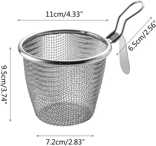 Vista 3 de Vctitil Cesta para freír de acero inoxidable, malla de alambre fino, colador de alimentos, pequeña sartén caliente, filtro de tamiz para albóndigas