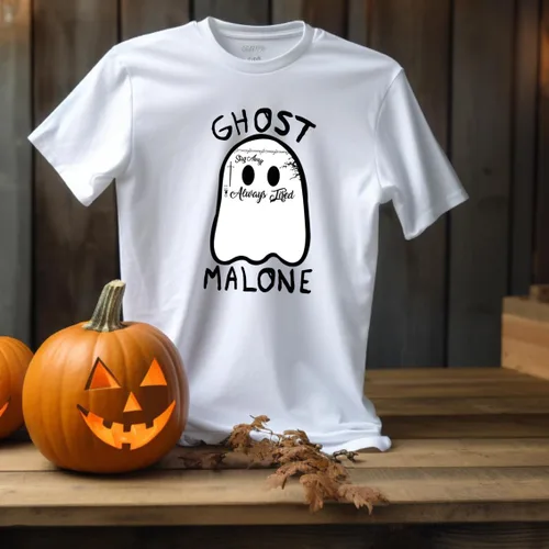Vista 7 de Camisa de fantasma para mujeres y hombres, camisa de Halloween Malone, camiseta de cara de ghoul, disfraces espeluznantes de Halloween, ropa